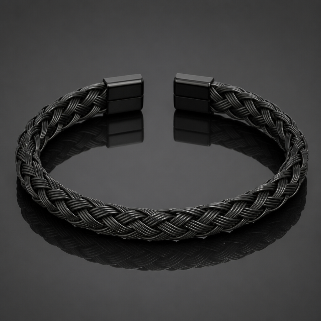 Black braided open cuff bracelet