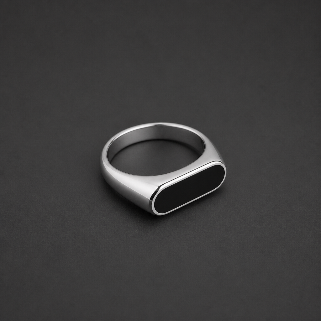 Matching silver black onyx signet ring