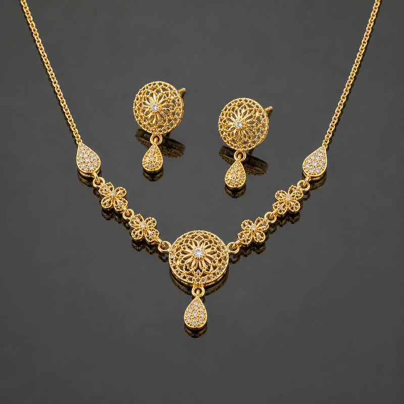 Floral Pave Necklace & Earring Set