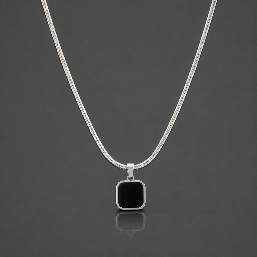 Square black onyx pendant necklace