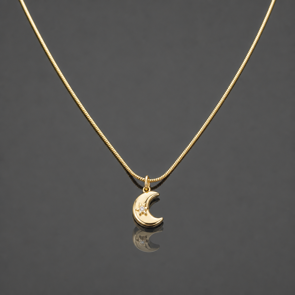 Crescent Moon Star Necklace
