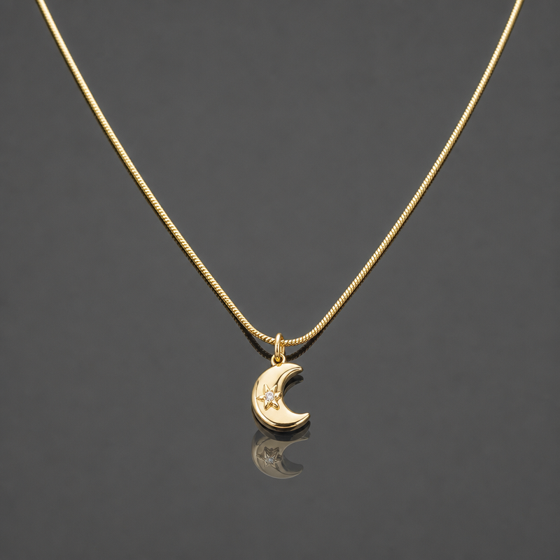 Crescent Moon Star Necklace