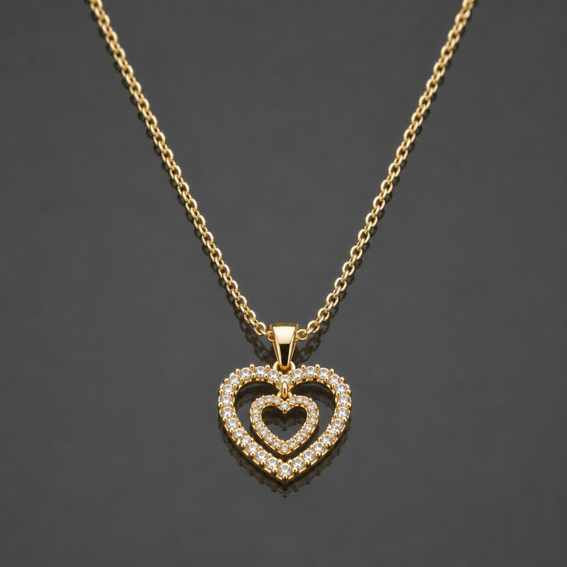 Double Heart Crystal Necklace
